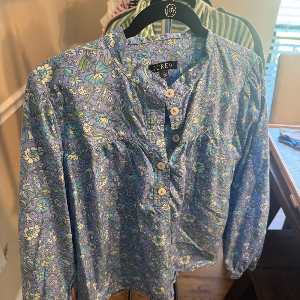 J.Crew Blue and Green Floral Top
